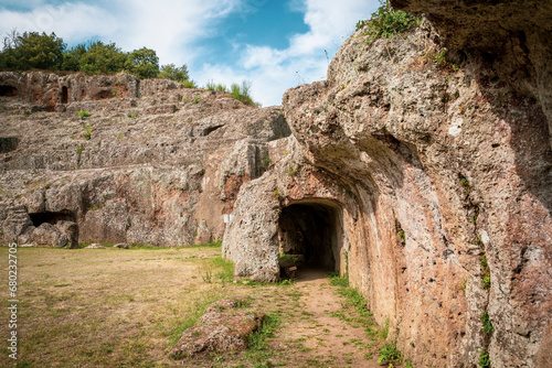 Canvas Print the wall of the Roman amphitheatre excavated in the tuff rock in Sutri, province
