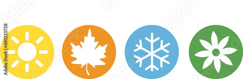 Line icons of snowflakes, flowers, sun and maple leaf on a white background, eps 10