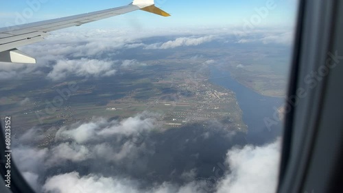 View from airplane landing in Modlin Airport in Poland in November photo