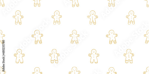 Hand drawn christmas cookie seamless pattern illustration. Vintage style gingerbread man drawing background for festive xmas celebration event. Holiday texture print, december decoration wallpaper.