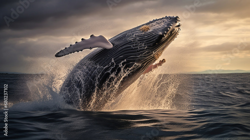 humpback whale jumping out of the water. ai generative © Oleksandr