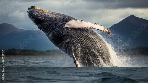 humpback whale jumping out of the water. ai generative © Oleksandr