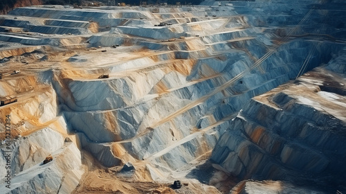 Industrial terraces in a mining quarry. open-pit mining. Mine excavations. ai generative photo