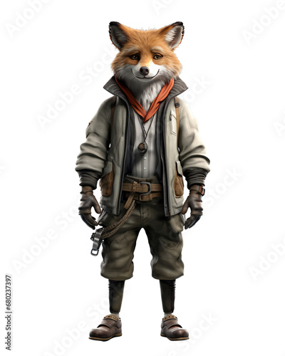 An anthropomorphic fox in warm clothes. Anthropomorphic animals