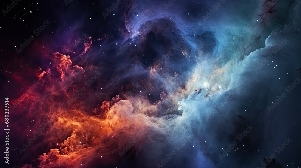 Nebula and galaxy creating a breathtaking night sky in outer space. A mesmerizing and colorful cosmic display.