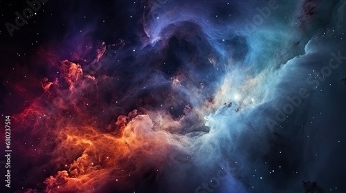 Nebula and galaxy creating a breathtaking night sky in outer space. A mesmerizing and colorful cosmic display.