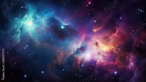 A stunning view of nebula and galaxy in the night sky of outer space. An amazing and colorful night sky.