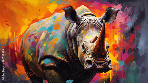 pinceladas de tinta arte animal rinoceronte poderoso  photo