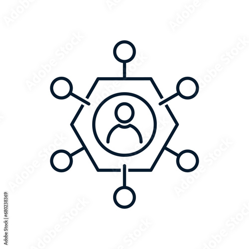 Concept of internet user, distributor. Vector linear icon isolated on white background.