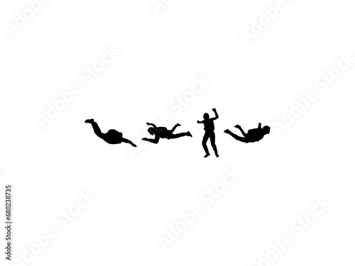 Set of Skydiver Silhouette in various poses isolated on white background