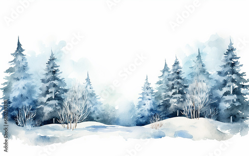 Paisagem de inverno em aquarela desenhada à mão. Elementos do vetor de Natal para cartaz, cartões, panfleto © Alexandre