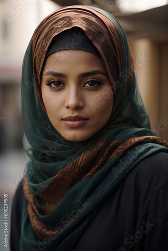 Portrait of a beautiful asian muslim woman in traditional clothes