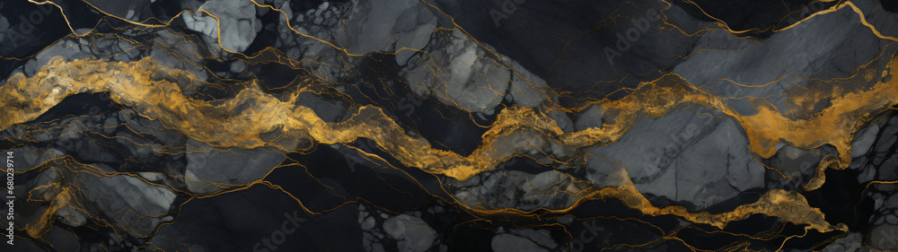 Ultrawide Black And Gold Natural Polished Stone Marble Texture Background Wallpaper