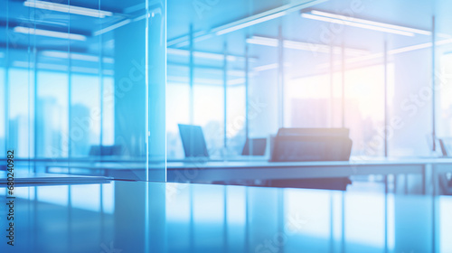 Beautiful blurred background of a light modern business office interior with panoramic windows and bright lighting	