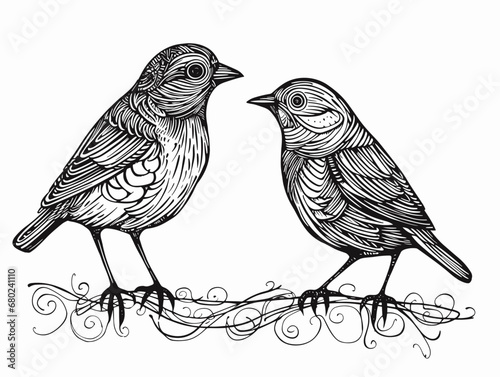 Two Birds On A Branch - A canary listen to a partner.