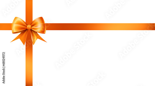 orange color bow with horizontal and Vertical cross ribbon for decorate your wedding invitation card ,greeting card, certificate, coupon or gift boxes photo