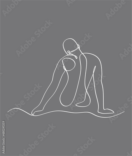 Continuous line male body .Vector illustration in boho style. Vector Minimalist Design for Wall Art, Print, Card, Poster.