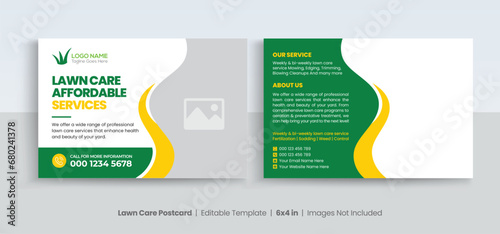 Lawn Mower Garden or Landscaping Service Postcard Template. Eddm Postcard Design, Event Card Design, Direct Mail Template, Invitation Design. leaflet, grass, equipment, gardener