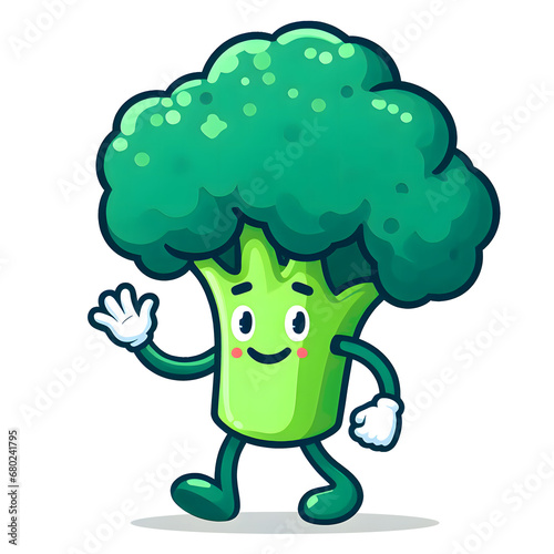 mascot character design of a standing broccoli with hand forming a hi 
