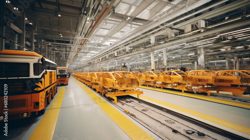 Automotive industry production line with car bodies