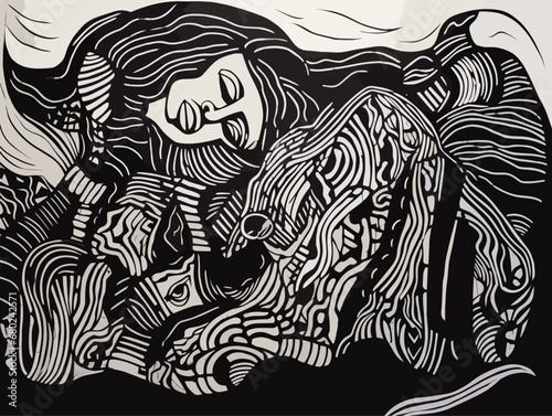 A Black And White Drawing Of A Woman - a students drawing from life.