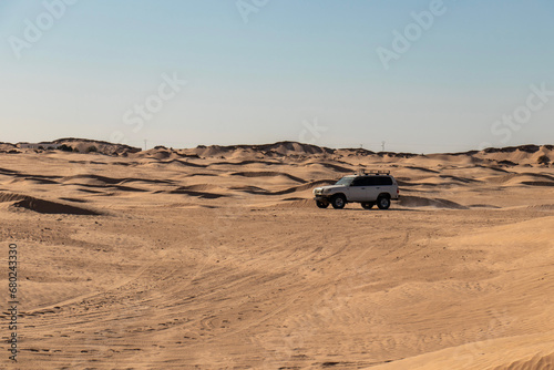 4x4 SUV in the Sahara desert in Douz  Kebili  Tunisia