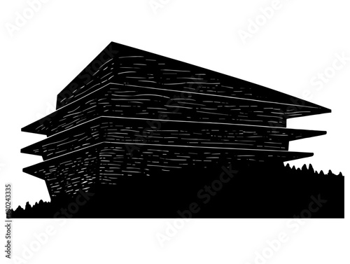 A Black And White Drawing Of A Building - big architects house logo