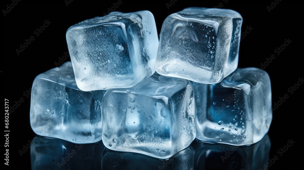 Close-up of several crystal ice cubes on a black background Close-up of several crystal ice cubes on a black background