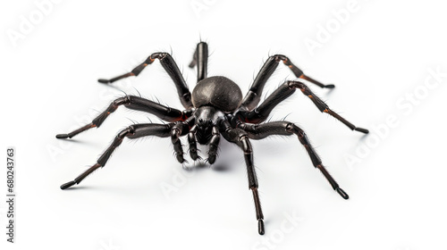 Close up black spider isolated on white background