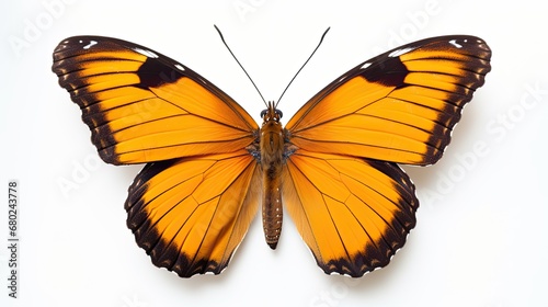Yellow butterfly top view angle on isolated white background