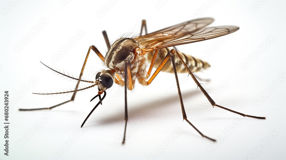 Close up macro portrait of a mosquito insect on isolated white background Close up macro portrait of a mosquito insect on isolated white background