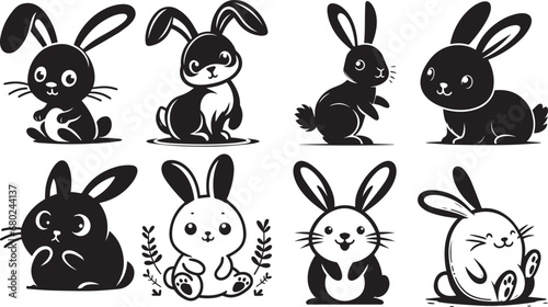 Funny Rabbit Silhouettes Cute Rabbit Vector EPS SVG File © Aleksandar
