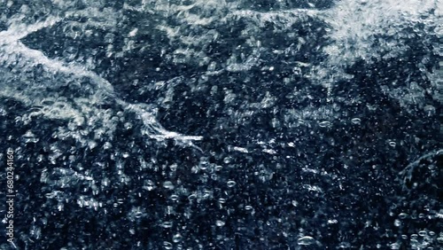 Swirling waves and bubbles of clear water splashing on full-frame macro background. Concept 3D animation loop with copy space as clean washing or environmental sustainable resources hydrogen backdrop