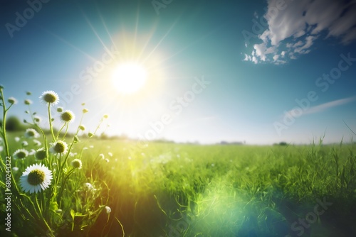 green grass and sun. Generative AI.