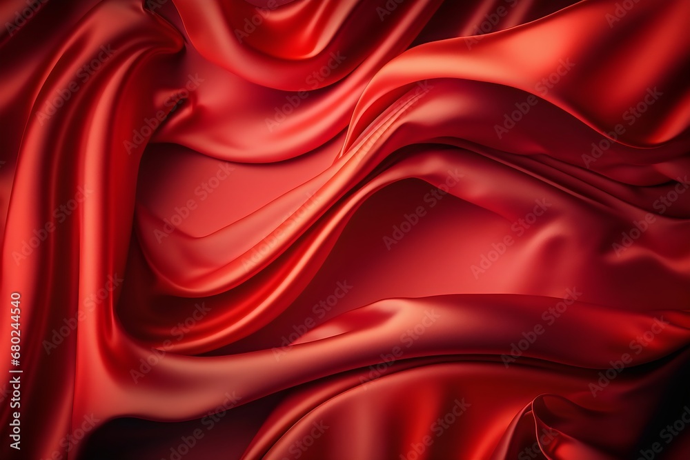 Obraz premium Red satin fabric background. 3d render illustration with depth of field. Generative AI.