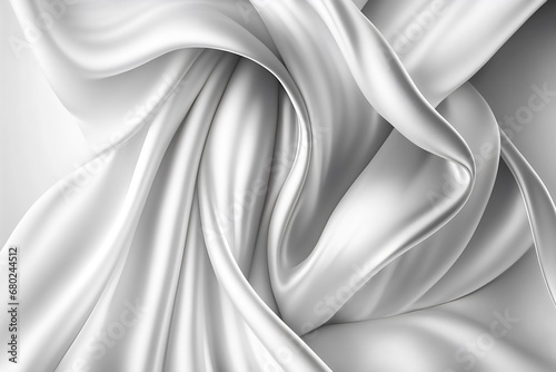 Closeup of rippled white silk fabric, Generative AI.