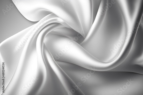 Closeup of rippled white silk fabric lines. Generative AI.