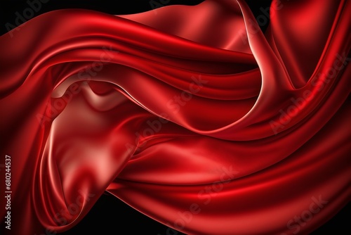 Abstract red wavy silk or satin luxury cloth. Generative AI.