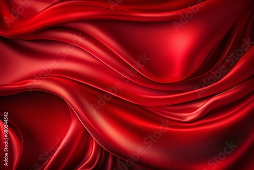 Closeup of rippled red silk satin fabric. Generative AI.