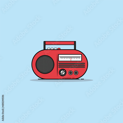 Vintage Red Radio Vector Illustration. Retro Gadget of the 90s Concept Design Isolated Vector