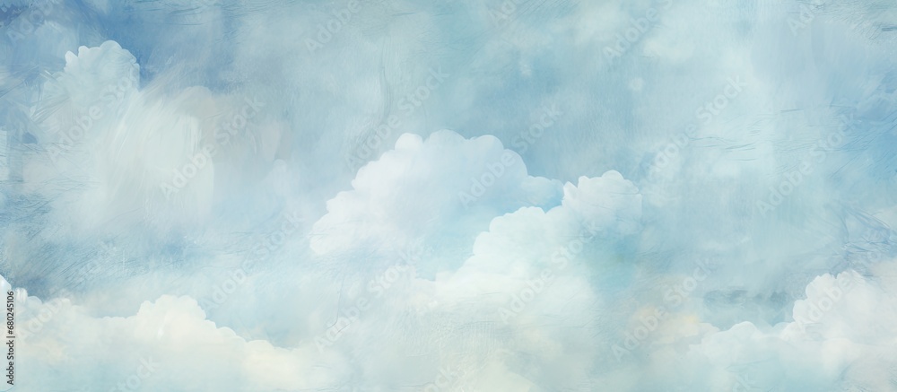 Fototapeta The designer carefully chose a watercolor texture for their illustration, blending shades of blue and white to create the sky and clouds against a grunge paper backdrop. With skilled hand strokes and