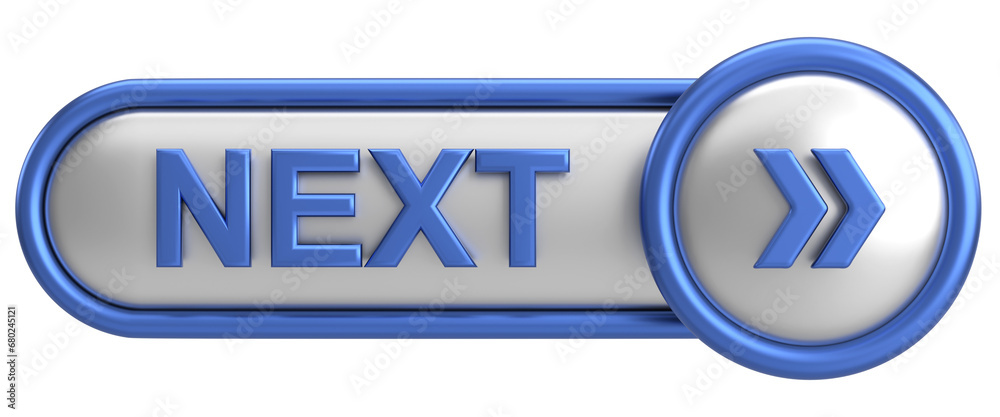 Next button. Continue button. 3D illustration. Next button. Continue button. 3D illustration.