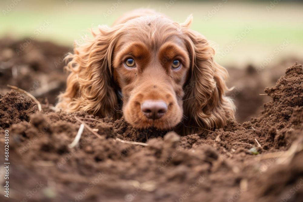 Medium shot portrait photography of a cute cocker spaniel digging against a white background. With generative AI technology Medium shot portrait photography of a cute cocker spaniel digging against a white background. With generative AI technology