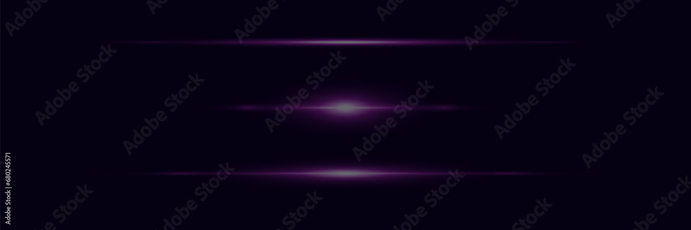 Glowing horizontal flare effect. Beam light, neon line light. Vector illustration. Glowing horizontal flare effect. Beam light, neon line light. Vector illustration.
