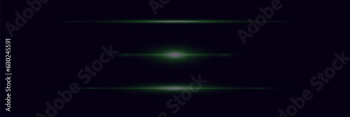Glowing horizontal flare effect. Beam light, neon line light. Vector illustration.