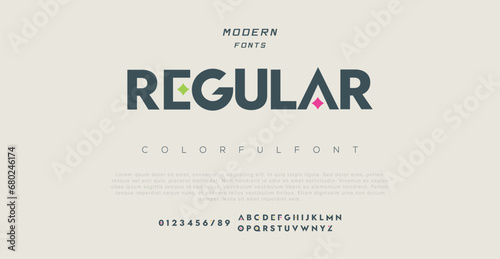 Regular abstract digital technology logo font alphabet. Minimal modern urban fonts for logo, brand etc. Typography typeface uppercase lowercase and number. vector illustration photo
