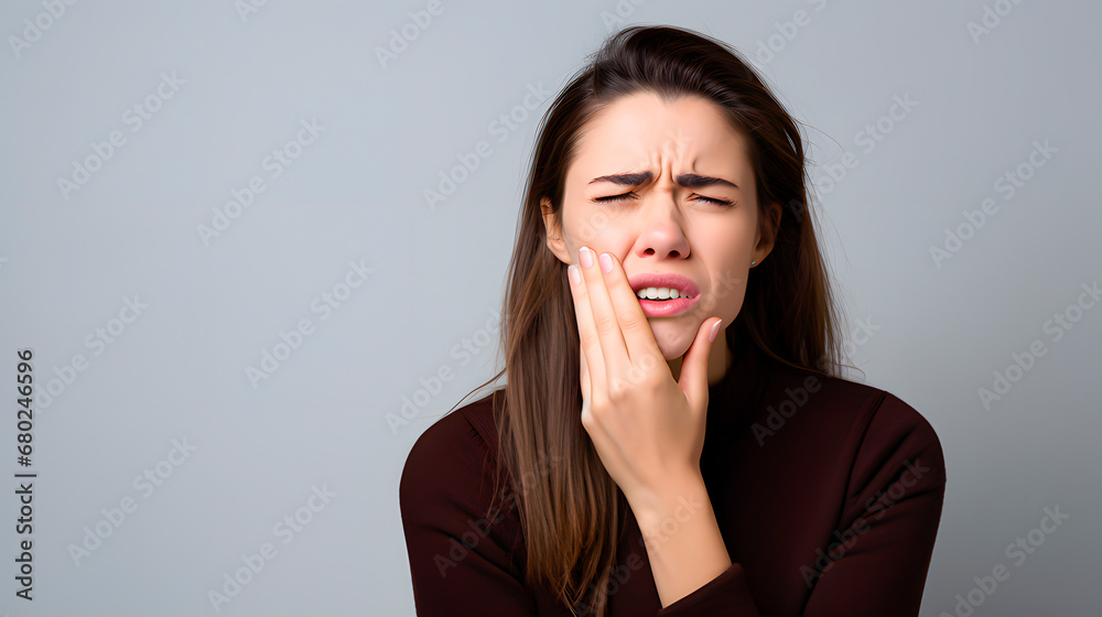 A woman with a toothache expression. Oral hygiene. Inflammation A woman with a toothache expression. Oral hygiene. Inflammation