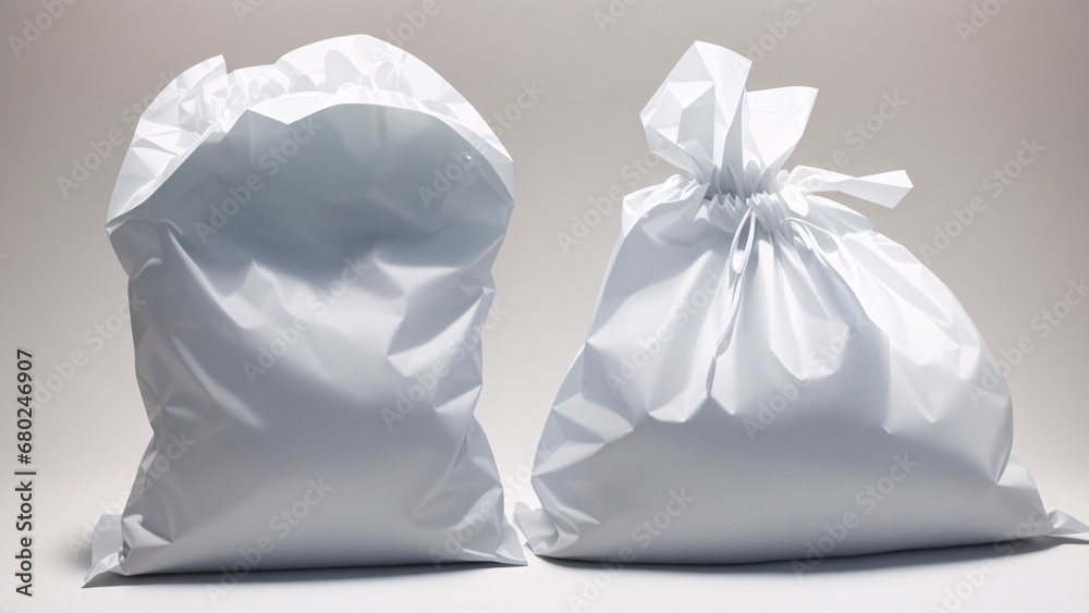 White garbage bags with white background, environmental protection, Earth Day White garbage bags with white background, environmental protection, Earth Day