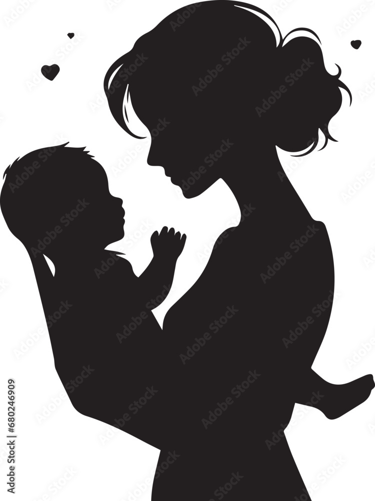 Mother Holding Her Baby Silhouette Vector Illustration EPS