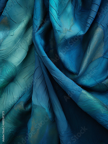 A close up of a blue and green fabric material texture